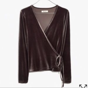 MADEWELL - Velvet Ballet Wrap Top - M - Dark Gray